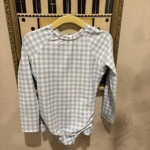 Minnow blue gingham rashguard one piece swimsuit